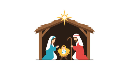 Nativity scene with mary, joseph, and baby jesus in a manger