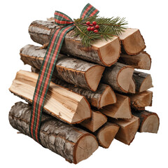 stack of firewood on transparent background