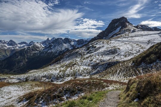 Right pulpit wall, back left mountains of the Allg&auml;u Alps, cloud formation, Vorarlberg, Austria
