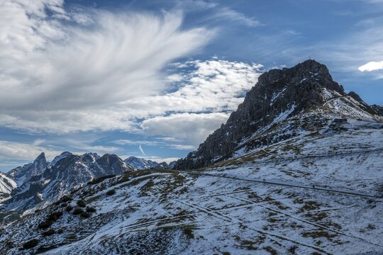 Right pulpit wall, back left mountains of the Allg&auml;u Alps, cloud formation, Vorarlberg, Austria