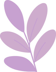   A flat minimalist illustration of a lavender-colored leafy branch symbolizing elegance, calmness, and natural beauty in a modern clean style.