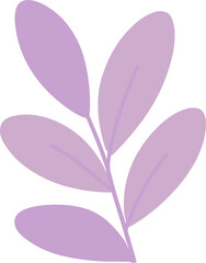  A flat minimalist illustration of a lavender-colored leafy branch symbolizing elegance, calmness, and natural beauty in a modern clean style.