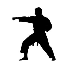 Silhouette of a karate athlete with a white background