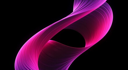 Vibrant magenta and purple abstract ribbon twisting in a dynamic spiral shape against a black void