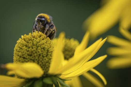 Rudbeckia fulgida (Rudbeckia fulgida), macro photograph of a bumblebee, Royal Botanic Gardens (Kew Gardens), UNESCO World Heritage Site, Kew, Greater London, England, United Kingdom