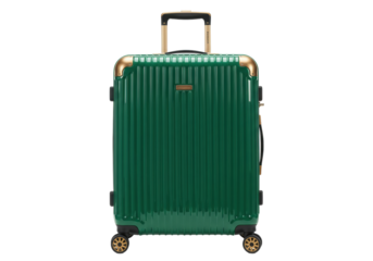 Isolated green suitcase with golden elements for a weekend trip for short vacations