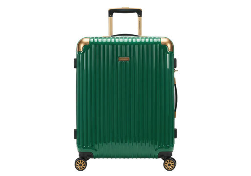 Isolated green suitcase with golden elements for a weekend trip for short vacations