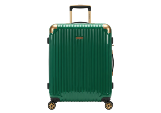 Isolated green suitcase with golden elements for a weekend trip for short vacations