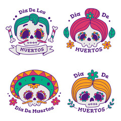 Hand drawn Dia De Muertos Badge Collection