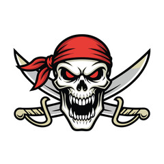 Fototapeta premium Intimidating pirate skull emblem with menacing red eyes and crossed sabers a symbol of adventure and danger