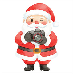 Santa Claus Taking Pictures with Camera Watercolor Vector
