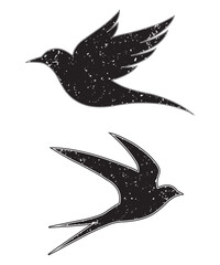 Grunge Flying Bird Silhouettes Vector Illustration.