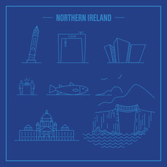 Minimal line art of Iconic Landmarks of Northern Ireland