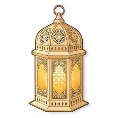 Islamic lantern with intricate cut design in sticker style, symbolizing light, tradition, and celebration, isolated