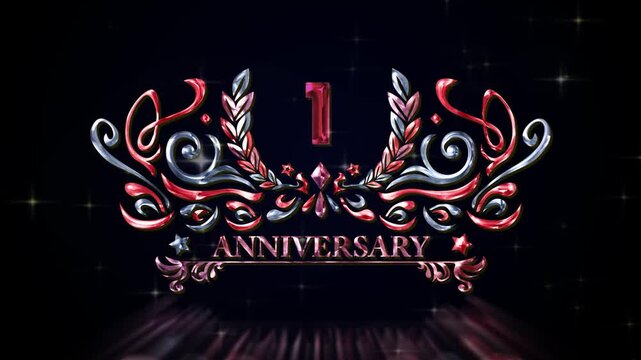 豪華絢爛1周年記念ロゴアニメーション、輝くクリスタルとローレル