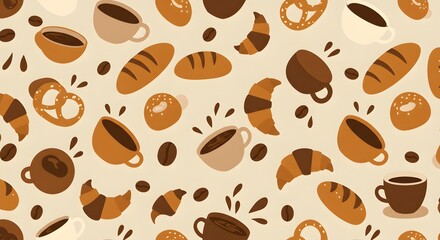 Obraz premium Delicious coffee and pastries pattern background