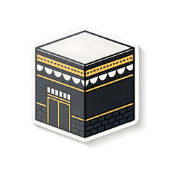 Simple icon of Kaaba cube in sticker style, representing Islamic faith and pilgrimage, isolated