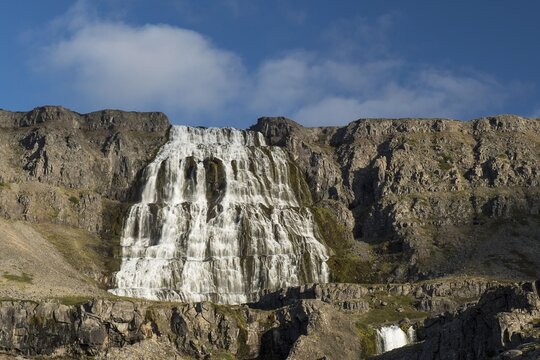 Dynjandifoss or Fjallfoss, the largest waterfall in the Westfjords, north-west Iceland, Iceland