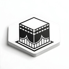 Simple icon of Kaaba cube in sticker style, representing Islamic faith and pilgrimage, isolated