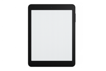 Tablet device with blank white screen, technology mockup isolated on transparent background for advertising