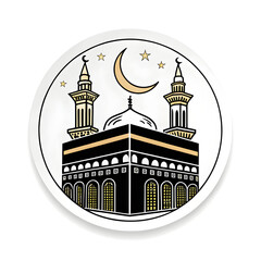 Simple icon of Kaaba cube in sticker style, representing Islamic faith and pilgrimage, isolated