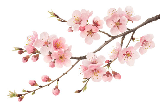 Delicate pink cherry blossoms bloom on a dark background with a black backdrop