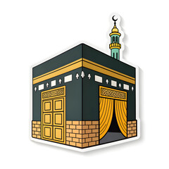 Simple icon of Kaaba cube in sticker style, representing Islamic faith and pilgrimage, isolated