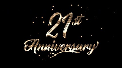 21st anniversary text animation in golden metallic effect. suitable for celebrating special occasions, invitations, anniversary cards and social media. Includes alpha channel for any background.
