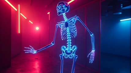 An abstract 3d human anatomy skull and spine skeleton illustration for medical science and biology healthcare