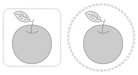 りんごと葉っぱのモノクロ装飾セット