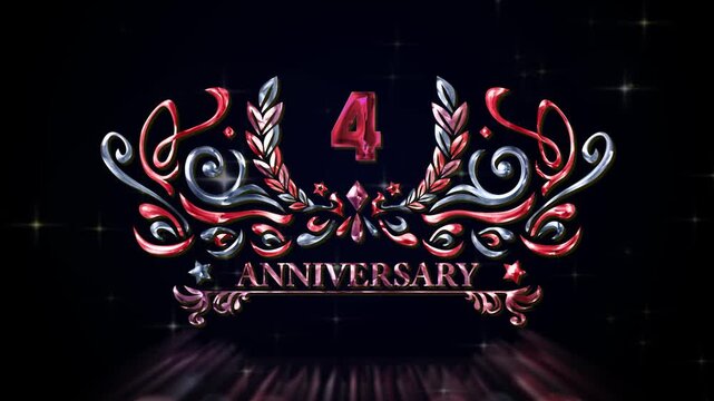 豪華絢爛4周年記念ロゴアニメーション、輝くクリスタルとローレル