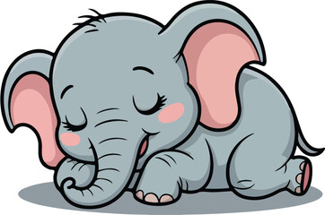 Fototapeta premium Cute cartoon baby elephant sleeping peacefully with pink cheeks vector