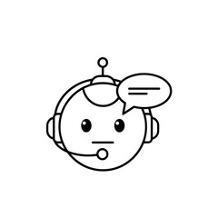 Obraz premium Chatbot face with headset and speech bubble in minimalistic style 