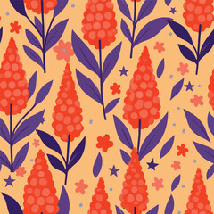 Hand drawn lupin branches seamless pattern. Vector illustration