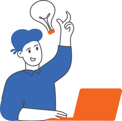 office character cartoon idea innovation solution thinking work laptop