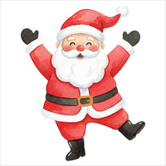 Dancing Santa Claus Watercolor Vector Illustration, White Background
