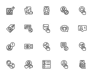 Social Media Icons Set. Vector line icons pack for Pcture, Like, Share, Commen, Message, Notification, Pofile, Video and more. Ediable stroke.