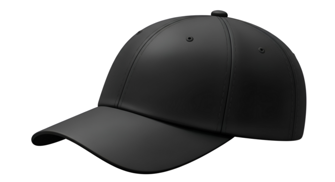 Plain black baseball cap isolated on transparent background