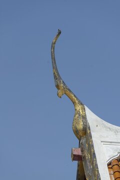 Chofah on the pediment, roof decoration on the Uposatha Hall, Ubosot, Wat Benchamabophit, marble temple, Bangkok, Thailand