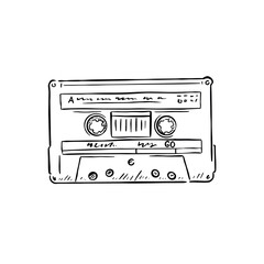 Music tape illustration in black line.