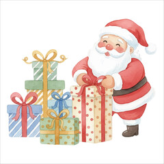 Santa Packing Gifts Watercolor Vector
