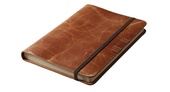 Brown leather journal notebook diary sketchbook planner organizer notepad writing travel vintage style book on transparent background