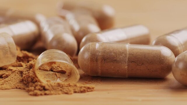 Ashwagandha Indian Ginseng Powder in White Bowl isolated on white background, superfood close up. 