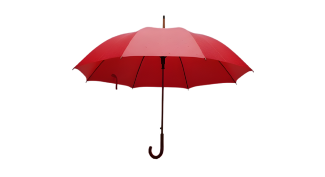 Red umbrella rain protection weather forecast accessory fashion style open close waterproof canopy handle on transparent background