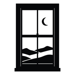 Night Window View Vector Illustration