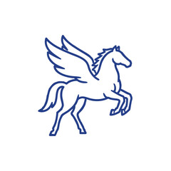 Fototapeta premium Majestic blue outline Pegasus illustration on a pristine white background a symbol of freedom and mythology