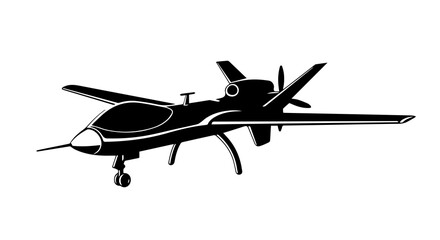 Black and White Silhouette of Surveillance Drone with Deployed Landing Gear