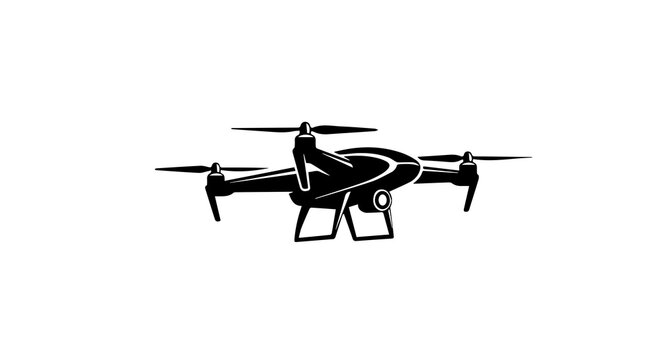 Stylized Silhouette of Modern Quadcopter Drone with Mounted Camera