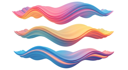 Abstract colorful paint brush strokes flowing in waves isolated on transparent background