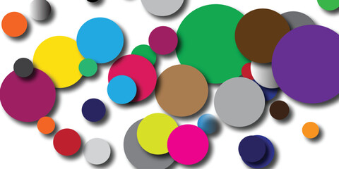 Colorful scattered circles of various sizes and vibrant hues with soft drop shadows creating a playful and abstract composition on a white background